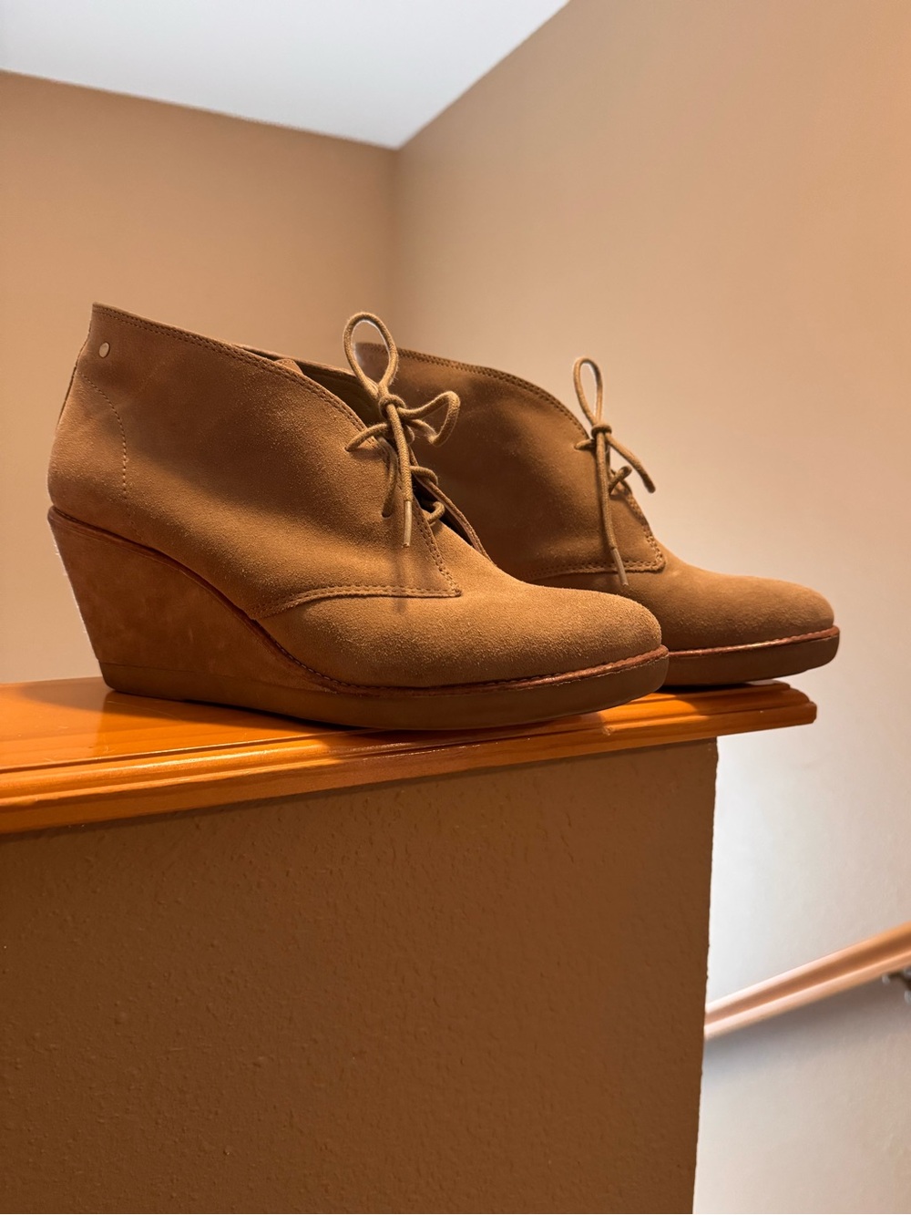 Coach Cassy Tan Suede Wedge Bootie